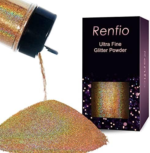 Renfio Holographic Ultra Fine Gold Glitter Powder Metallic Resin Glitter | 2.11 Oz (60g) PET Flakes Crafts Sequins 1/128" 0.008" 0.2mm Epoxy Chips Flakes for Tumblers Slime - Diamond Laser Gold