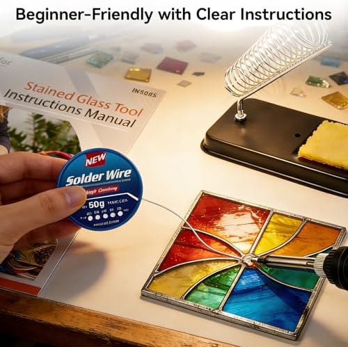 Ecoofor Stained Glass Starter Kit, Complete Stained Glass Making Kit with 100W Soldering Iron, Glass Cutter Tools, Diamond Cutter Set & Instructions for DIY Crafts, Stained Glass Kits for Adults