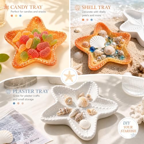 2 Pcs Starfish Resin Mold 3D Starfish Silicone Epoxy Resin Tray Mold for DIY