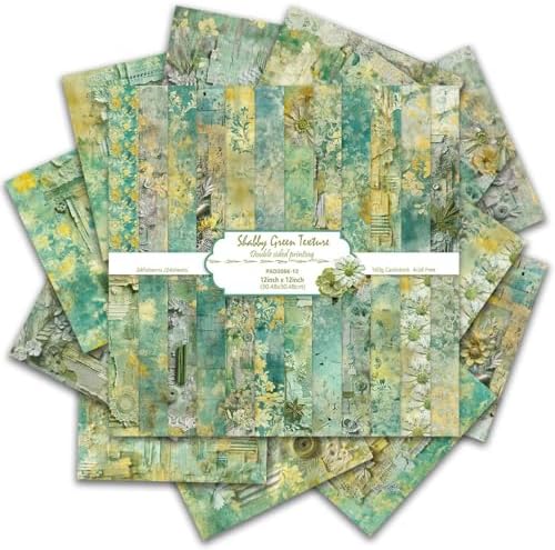 Vintage Scrapbook Paper 12 ×12 - 24Sheets Double-Sided Pattern Decorative Paper | Scrapbook Supplies & Card Making Supplies for DIY Crafts Art Journaling Photo Album Decor (Green)