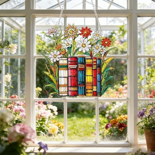 CRZMODE Book Diamond Art Hanging Kit for Adults, Book Pendant Diamonds Painting Art Kit, Special Crystal Diamond Art Painting Pendant Ornament, Craft Gift for Women Home Window Decor