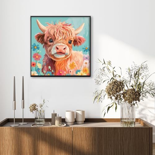 Highland Cow Diamond Art Kits for Adults Beginners 14x14 in, DIY Craft Gift