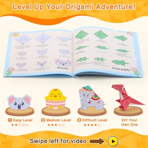 Sawnfay Origami Kit for Kids Ages 5-8 8-12 | 100 Origami Papers with 45 Patterns, Crafts for Kids with Guiding Book, DIY Art Craft Kits Gift
