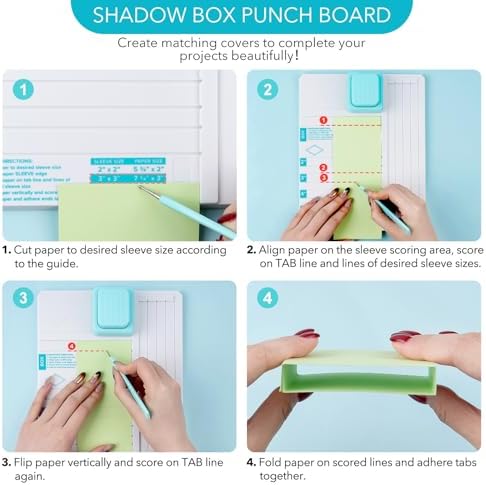 Shadow Box Punch Board for DIY Making 2"，3", 4", 5" Shadow Boxes and Sleeves, Shadow Box Punches Boards with Scoring Tool for DIY Crafting Scrapbooking Holiday Family Cards Photo Making Gifting