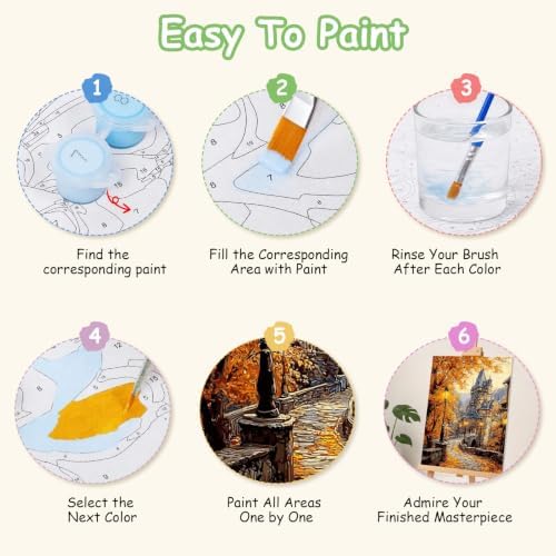 Spandrel Autumn Scenery Framed Paint by Numbers Kit for Adult Castle, Adult Paint by Number Kits on Canvas Landscape, DIY Acrylic Oil Easy Fall Painting by Numbers for Home Wall Decor, 8x12in