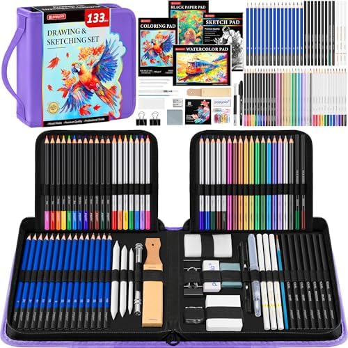 133 Pack Drawing Set Sketching Kit, Pro Art Supplies Sketch Pencils Set