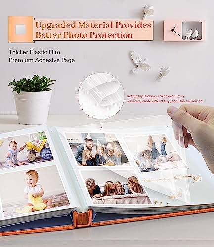 Artfeel Photo Album Self Adhesive Scrapbook Album for 3x5 4x6 5x7 8x10 Pictures,120 Pages Linen Cover with Display Window DIY Photo Book,Ideal Gifts for Family Travel Wedding Baby