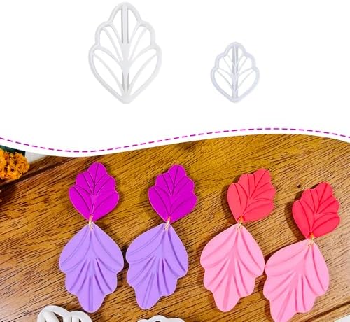 Xaekicr Polymer Clay Cutters Leaf & Feather Shapes – 2 Sizes Clay Earring Cutters for Polymer Clay Jewelry, Molds and Tools for DIY Dangle Earrings