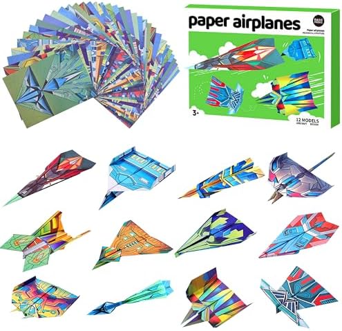 SELVERITH 36 Sheets Paper Airplane Origami Kit for Kids Ages 8-12, 12 Distinct Designs, Double Sided Colored Origami Airplane Book with Video Tutorials, Educational Crafts Gifts for Teens Kids