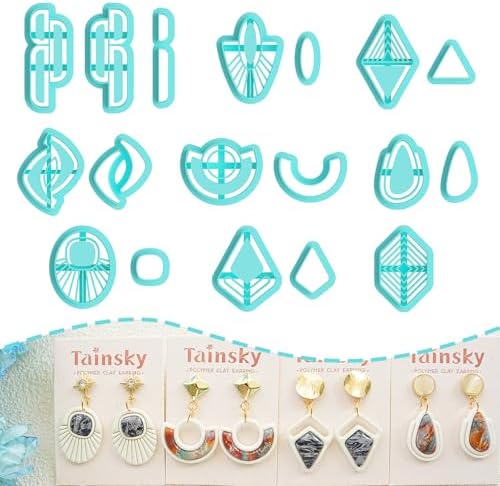 Tainsky 19 Shapes Embedded Polymer Clay Cutters - Gem Clay Jewelry Making Tools, Earring Cutters (B)