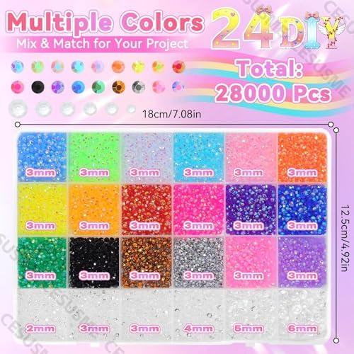 28000 Pcs Rhinestones Bedazzling Kit, Transparent Resin Gems for Crafting