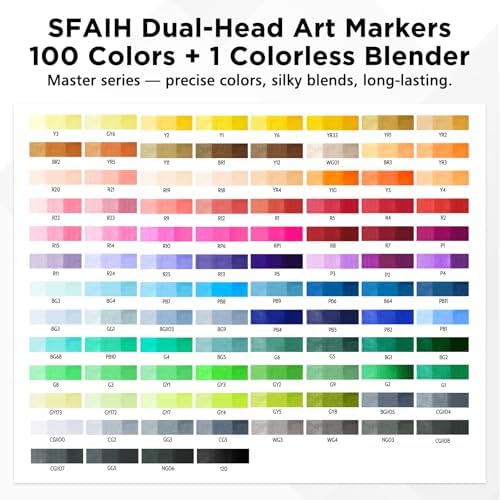 SFAIH Dual Tip Alcohol Markers, 101 Colors, Chisel & Fine Art Coloring Set | Easy to Blend, Storage Case, Adult Coloring Books Illustration Sketch Design, Drawing, Colorless Blender, Art Lovers Artist