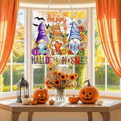 Halloween Gnome Hanging Diamond Art Kits for Adults, Pendant Suncatcher