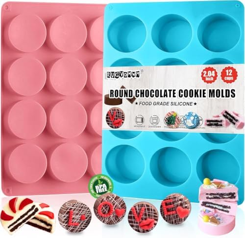 2 PCS Round Chocolate Cookie Molds, 12-Cavity Cylinder Silicone Mold, Perfect for Chocolate Covered, Cake, Candy, Pudding, Mini Cakes Jelly Baking -Blue&Pink