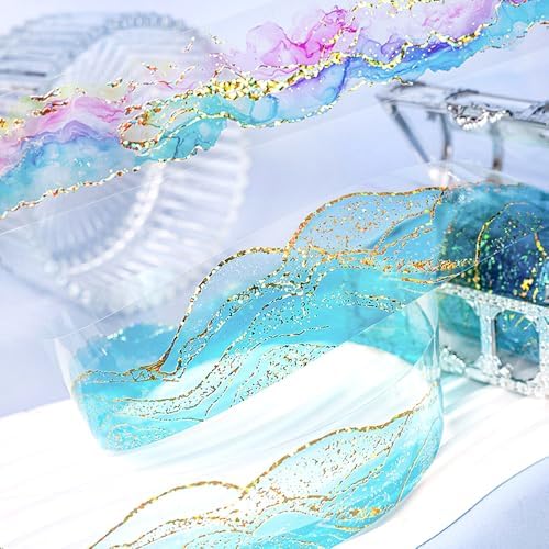 2Pcs Ribbon Washi Tape Set - Gold, Blue, Purple - Aesthetic Washi Tapes - PET Tapes - Washi Tape for Journaling, Scrapbooking, DIY, Craft, Card Making