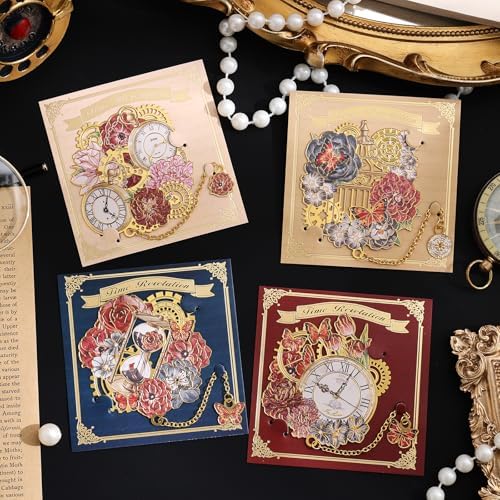 4pcs Vintage Metal Bookmark with Pendant Chain, Retro Steampunk Bookmarks, Flower & Clock Book Marks for Reading Women, Men, Kids, Book Lover, Teachers, Students