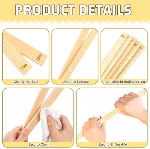 FIREBOOMOON 10 Pottery Clay Slab Sticks, 5 Sizes 0.12-0.47in Rolling Guides