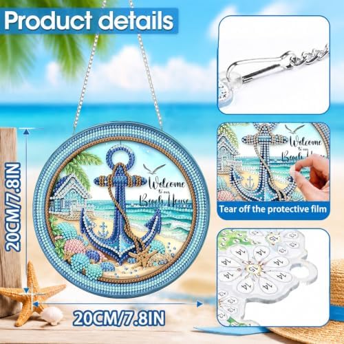 Beach Diamond Art Hanging Kit for Adult, Diamond Art Painting 8x8inch