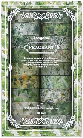 18 Rolls Blossom Washi Tape Set Floral Arts Adhesive Tapes Flowers Garden Decorative Masking Tape Sets for Craft, Kids, Scrapbook, DIY, Gift Wrapping (Emerald Vines)