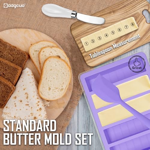 Silicone Butter Molds with Spatula and Lid, Non-Stick Butter Tray with Butter Knife, Reinforced Steel Frame Inside, Perfect for Making 5 Standard 8 Tbsp Butter Sticks, Energy Bar, 2 Pcs