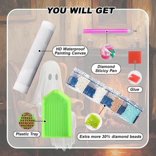 VeGuude Halloween Diamond Art Kits forAdults, Ghost Diamond Painting Kit