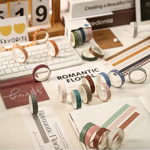 YUBBAEX 20 Rolls Basic Patterns Washi Tape Set Skinny Masking Creative Decorative Tapes, Designer's Selection (Collection 2-Enchantment)