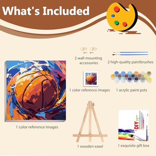 Reivworl Framed Basketball Paint by Numbers Kit for Adults Beginner 10×10 inch