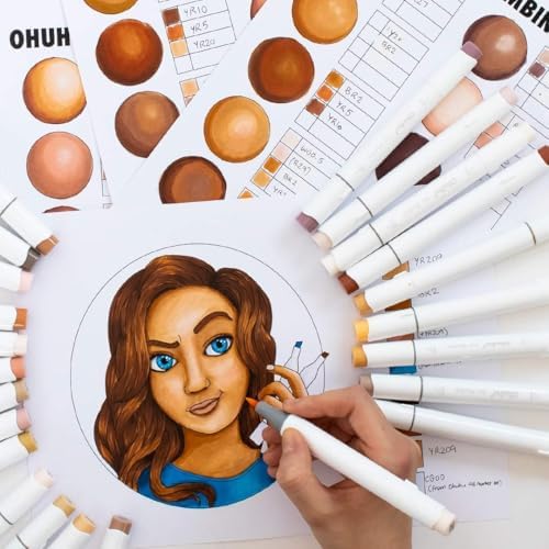 Ohuhu Alcohol Markers 36 Skin Colors Brush& Chisel for Portrait Refillable