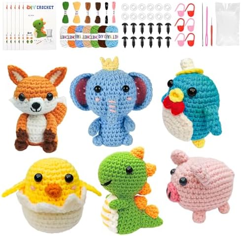 Mobelixy 6PCS Crochet Kit for Beginners, 2026 Christmas Knitting Kit with Step-by-Step Video Tutorials, Beginner Crochet Kit for Adults (Green)