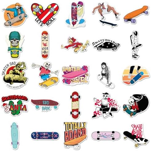 Cool Skateboard Stickers, 50 Pcs Finger Skateboarding Stickers for Adults, Vinyl Waterproof Sticker Packs Bulk for Laptop Water Bottles Suitcase Phone Case Luggage Car