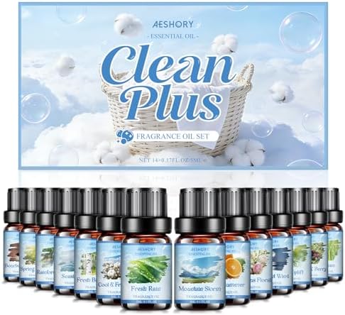 Clean Essential Oils Set - 14Pcs Clean Fresh Scent Fragrance Oil Blend for Diffuser, Soap & Candle Making