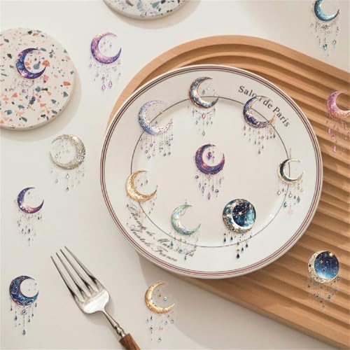 Fantasy Galaxy Stickers - 50pcs Aesthetic Transparent Waterproof Celestial Decals for Water Bottle Laptops,Scrapbook,Journals,Kindle Case Teens and Adults (Bright Color)