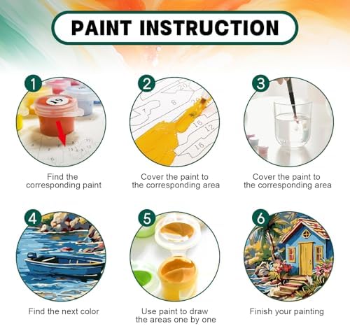 Possoco Paint by Numbers Kit for Adults Beginner, Beach Landscape Easy Adult Paint by Number Kits on Canvas, DIY Acrylic Watercolor Oil Paint by Number for Adults for Home Decor Gift 16x20 Inch