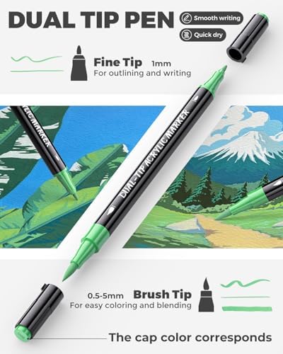 JusArt Acrylic Paint Markers 36 Colors, Dual Tip Art Supplies with Canvas