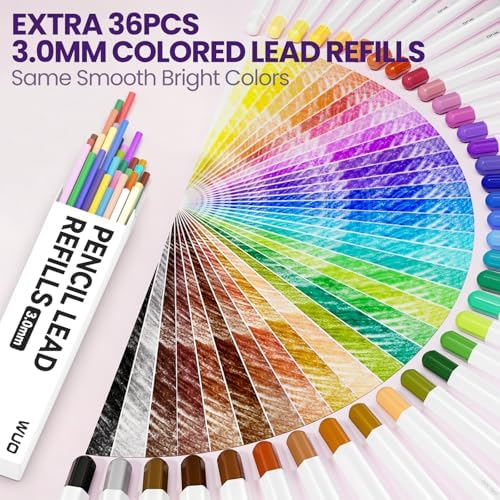 WUO 3.0mm Mechanical Colored Pencils 36PCS with 36 Lead Refills