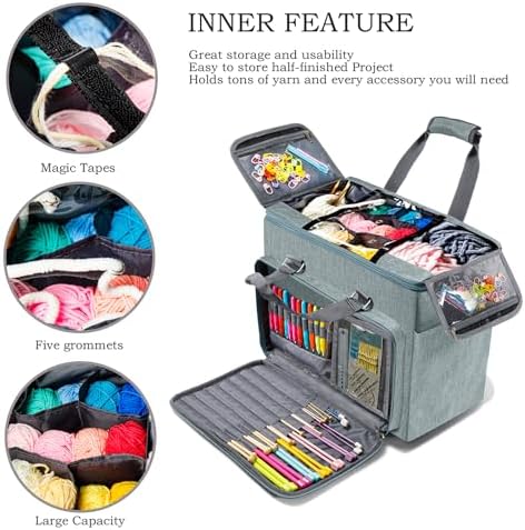MYBAGZING Knitting Bag, Large Crochet Bag, Crochet Tote Bag, Yarn Bags for Crocheting, Yarn Storage Organizer for Knitting & Crochet Supplies