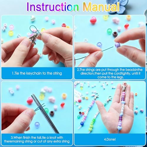 Tuhangcc 776 Pcs DIY Back to School Keychain Making Kit: Heart-Shaped Beads Adjustable Letter Alphabet Beads Strings, Gradient Brilliant Beads, 16 Charm Cards for Welcome First Day of School Gift