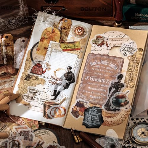 200PCS Vintage Scrapbook Paper Journaling Scrapbooking Supplies Kit Retro Decorative Craft Paper Assorted for Bullet Junk Journals Card Making Craft DIY, Written Letters