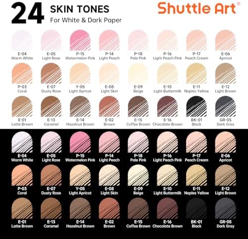 Shuttle Art Colored Pens, 24 Skin Tone Colors Cute Journal Pens 0.6mm Fine Point Colored Gel Pens for Black Paper Adult Coloring Writing Drawing Journaling Note Taking School Office Home
