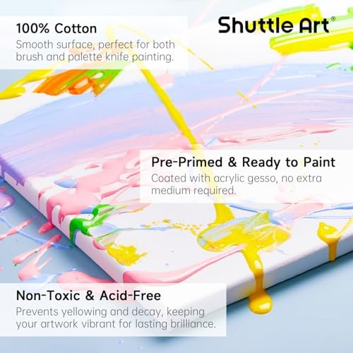 Shuttle Art Canvas for Painting, 12-Pack 11x14 Inch Stretched Canvas, 100% Cotton, Primed White Premium Blank Canvases, Ideal Art Supplies for Beginners Artists Acrylic Oil Acrylic Pouring