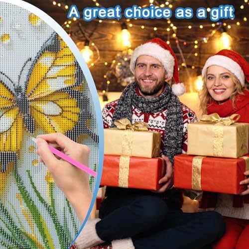 MVVMTOP Diamond Painting Kit for Adults 5D DIY Butterfly and Dandelions Full Drill Round Diamond Art Kits for Beginners Crystal Rhinestone Embroidery Painting Home Wall Decor Gift