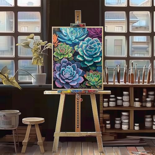 Natuyalo Paint by Numbers for Adults Beginner, Succulent Plants Acrylic Easy Paint by Numbers Kits Garden Landscape Craft Kits for Adults Suitable for Home Wall Decoration Flameless 16x20 Inch
