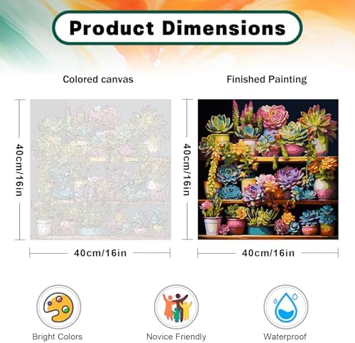 Possoco Paint by Numbers Kit for Adults Beginner Plants, Succulent Easy Adult Paint by Number Kits on Canvas, DIY Acrylic Watercolor Oil Paint by Number for Adults Teens for Home Decor 16x16 Inch