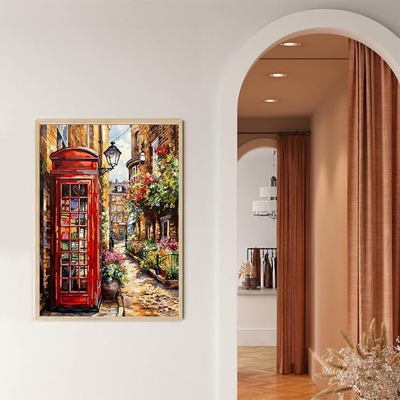Retro phone booth Diamond Art Kits for Adults, Diamond Painting Kit Adults for Beginners, Round 5D DIY Dimond art,Full Drill Painting Kit Art and Crafts for Adults Home Wall Decor【11.8x15.7inch】