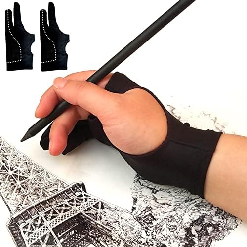 Drawing Glove, Digital Art Glove for Graphic Tablet, Artist Gloves with Two Fingers for iPad, Paper Sketching, Smudge Guard, Palm Rejection, Suitable for Left and Right Hand (2 PCS, Small)