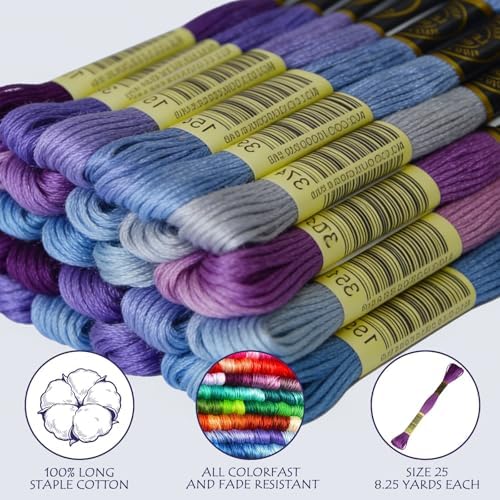 Premium Rainbow Color Embroidery Floss - Cross Stitch Threads - Friendship Bracelets Floss - Crafts Floss - 14 Skeins Per Pack Embroidery Floss, Dark Delft Blue Gradient