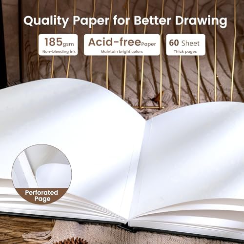 CAGIE Sketch Book for Drawing, 185 GSM Leather Sketchbook 12" x 9", Grey