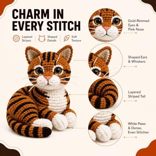 Crochet Kit for Beginners Orange Tabby Cat DIY Animal Set with Video Guide