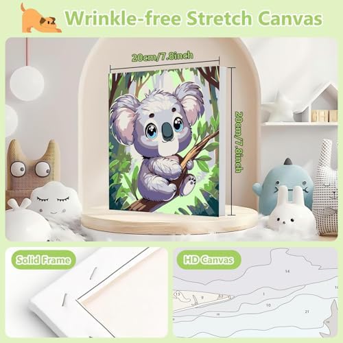 Reivworl Koala Paint by Numbers Kit for Kids with Frame 8×8 inch
