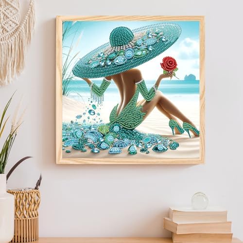 AiYuanzsh Special Shape Diamond Painting Kits for Adults, Beach Beauty 5D Crystal Rhinestone Diamond Art Painting Canvas, DIY Paint by Diamonds Unique Craft Kits, Relaxing Craft for Home Decoration
